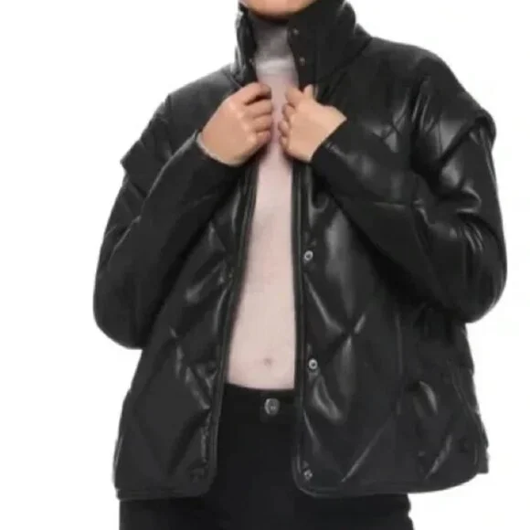 Apparis Quilted Faux Leather Black Jacket - Picture 2 of 12